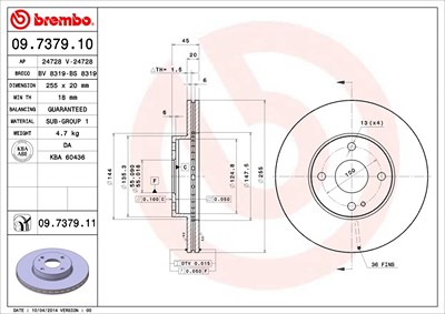 BREMBO Bremsscheibe 09.7379.11 Bremsscheiben,Scheibenbremsen MAZDA,MX-5 II (NB),MX-5 I (NA)