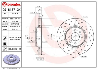 BREMBO Bremsscheibe 09.8137.2X Bremsscheiben,Scheibenbremsen RENAULT,CLIO II (BB0/1/2_, CB0/1/2_),Clio III Schrägheck (BR0/1, CR0/1),TWINGO II (CN0_)