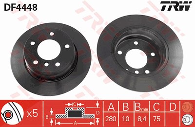 TRW Bremsscheibe DF4448 Bremsscheiben,Scheibenbremsen BMW,1 Schrägheck (E87),1 Schrägheck (E81)
