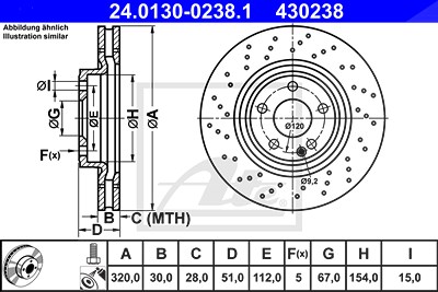 ATE Bremsscheibe 24.0130-0238.1 Bremsscheiben,Scheibenbremsen MERCEDES-BENZ,A-Klasse (W176),B-Klasse (W246, W242),CLA Coupe (C117)