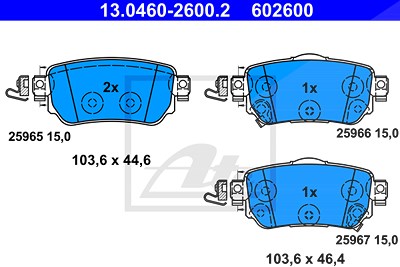 ATE Bremsbelagsatz 13.0460-2600.2 Bremsbeläge,Bremsklötze RENAULT,NISSAN,Kadjar (HA_, HL_),Koleos II (HC_),Qashqai II (J11, J11_),X-TRAIL (T32)