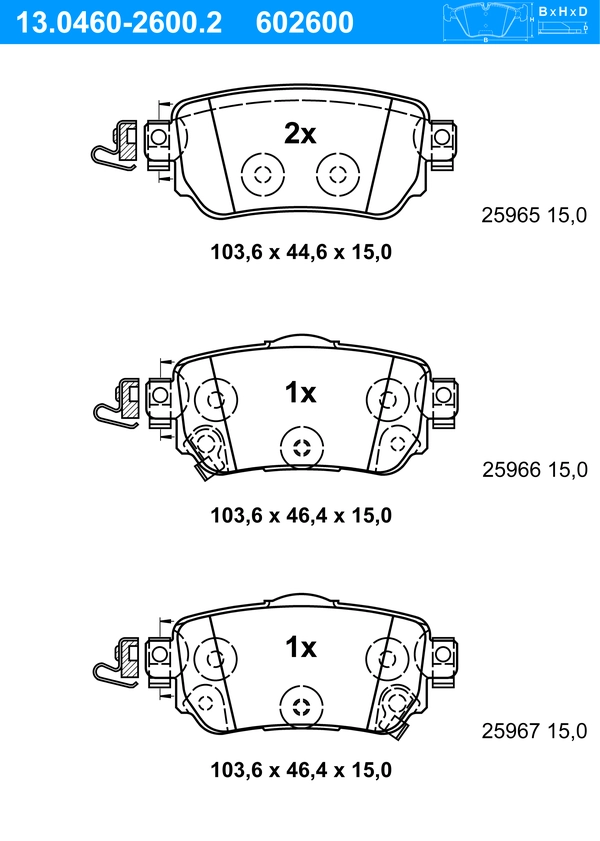 ATE Bremsbelagsatz 13.0460-2600.2 Bremsbeläge,Bremsklötze RENAULT,NISSAN,Kadjar (HA_, HL_),Koleos II (HC_),Qashqai II (J11, J11_),X-TRAIL (T32)