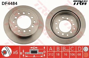 TRW Bremsscheibe DF4484 Bremsscheiben,Scheibenbremsen TOYOTA,LEXUS,HILUX III Pick-up (TGN1_, GGN2_, GGN1_, KUN2_, KUN1_),LAND CRUISER (KDJ12_, GRJ12_)