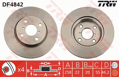 TRW Bremsscheibe DF4842 Bremsscheiben,Scheibenbremsen TOYOTA,DAIHATSU,Yaris Schrägheck (_P9_),Yaris Schrägheck (_P13_),Yaris III Kastenwagen (XP13)