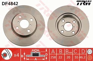 TRW Bremsscheibe DF4842 Bremsscheiben,Scheibenbremsen TOYOTA,DAIHATSU,Yaris Schrägheck (_P9_),Yaris Schrägheck (_P13_),Yaris III Kastenwagen (XP13)