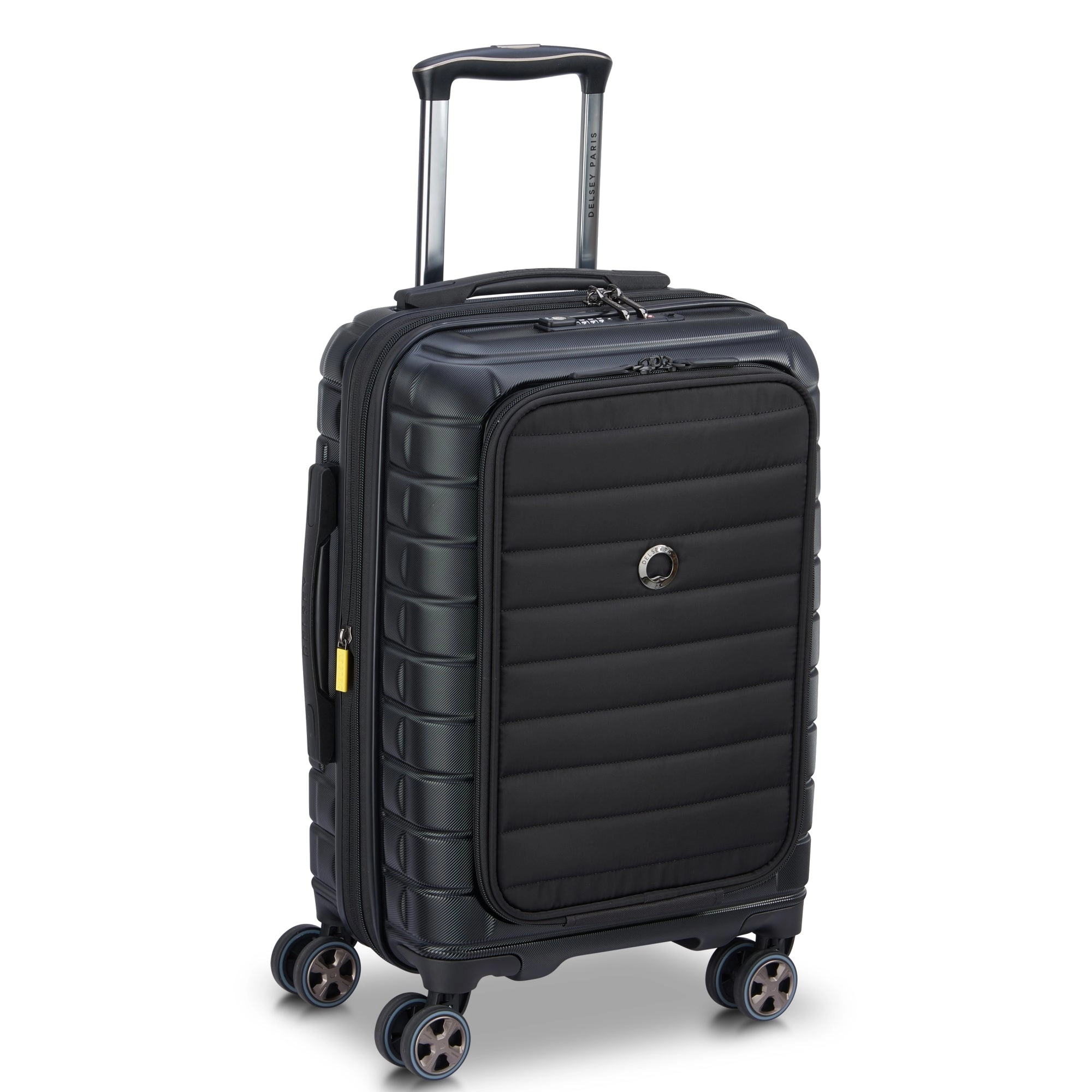 Delsey Paris Shadow 5.0 - 4-Rollen-Kabinentrolley mit Vordertasche S 55 cm erw. USB (schwarz)