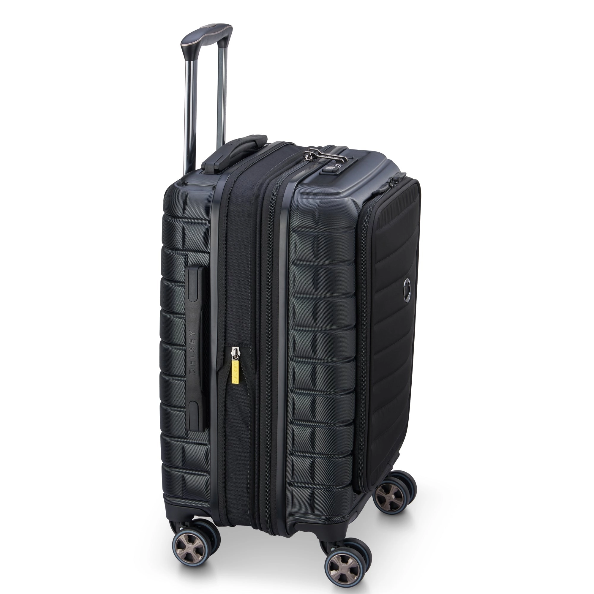 Delsey Paris Shadow 5.0 - 4-Rollen-Kabinentrolley mit Vordertasche S 55 cm erw. USB (schwarz)