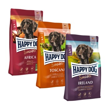 HAPPY DOG Sensible Probierpaket Länderreise 3x1kg Mixpaket 4