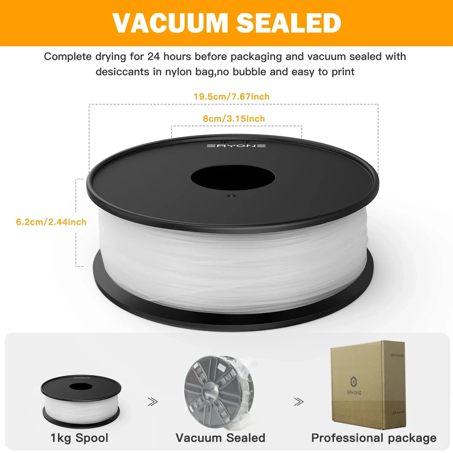 ERYONE 10KG Nylon PA6 3D Druck Filament 1,75mm/Rolle Hohe Qualität Keine Verwicklung Perfekte Spulen für FDM 3D Drucker