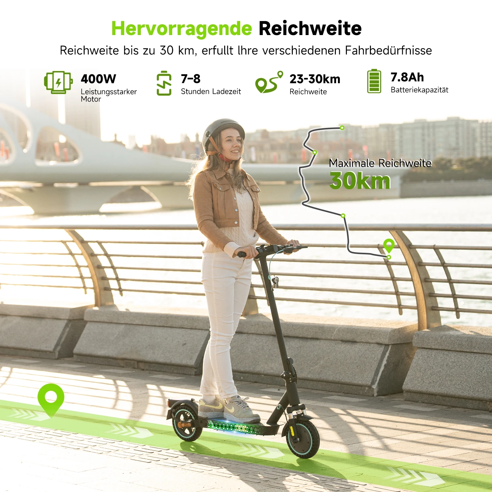 RCB Elektroroller für Erwachsene EV85F ABE, APP-Steuerung, 400-W-Motor, 7,8-Ah-Akku, 20 km/h Höchstgeschwindigkeit, 30 km Reichweite, Gewicht 15 kg, 3 Geschwindigkeitsmodi, Elektroroller mit