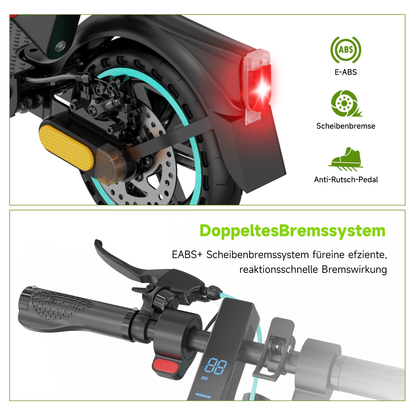 RCB Elektroroller für Erwachsene EV85F ABE, APP-Steuerung, 400-W-Motor, 7,8-Ah-Akku, 20 km/h Höchstgeschwindigkeit, 30 km Reichweite, Gewicht 15 kg, 3 Geschwindigkeitsmodi, Elektroroller mit