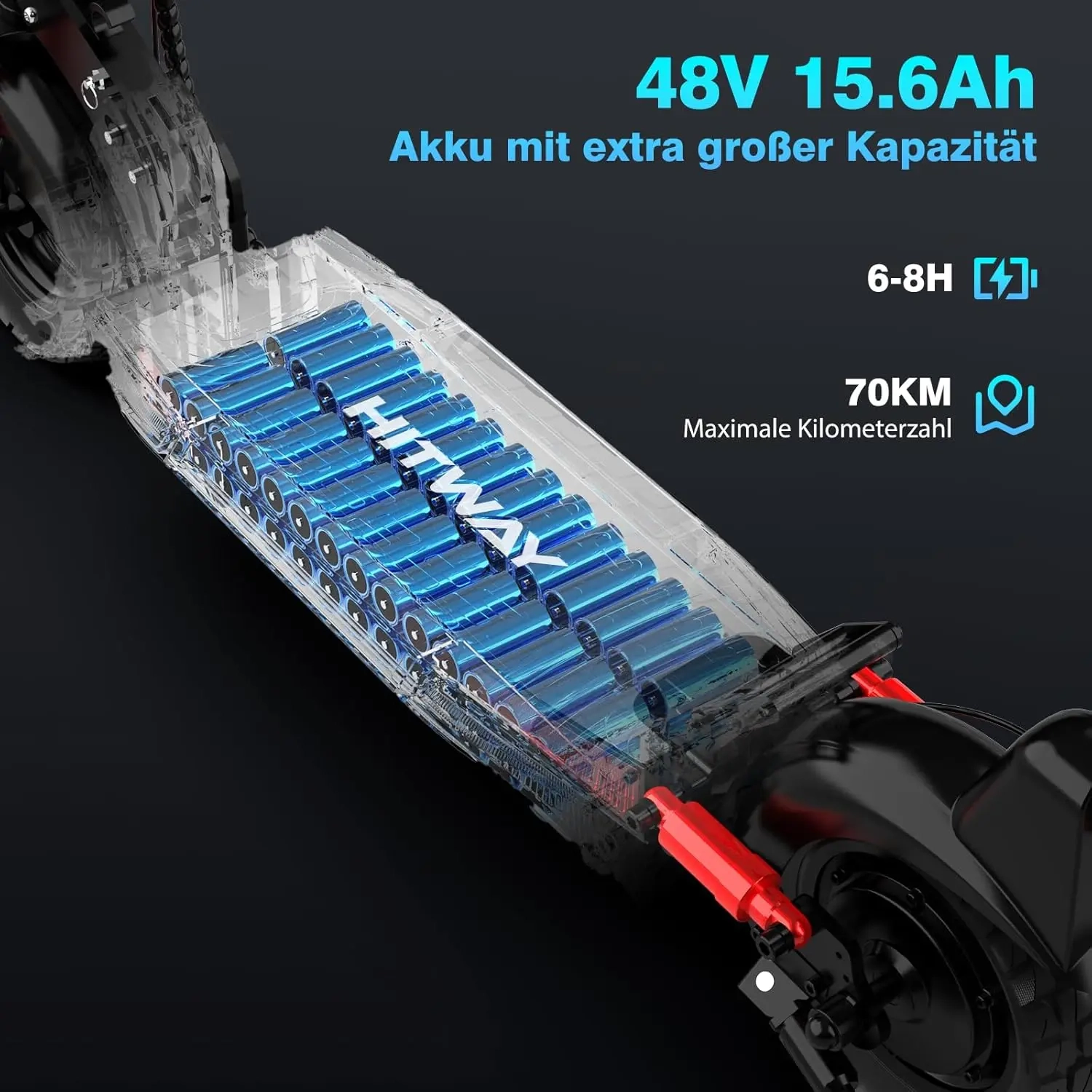 Hitway E-Scooter, Straßenzertifizierung (Abe), 10-Zoll-Elektroroller für Erwachsene, 15,6-Ah-Akku, 500-W-Motor