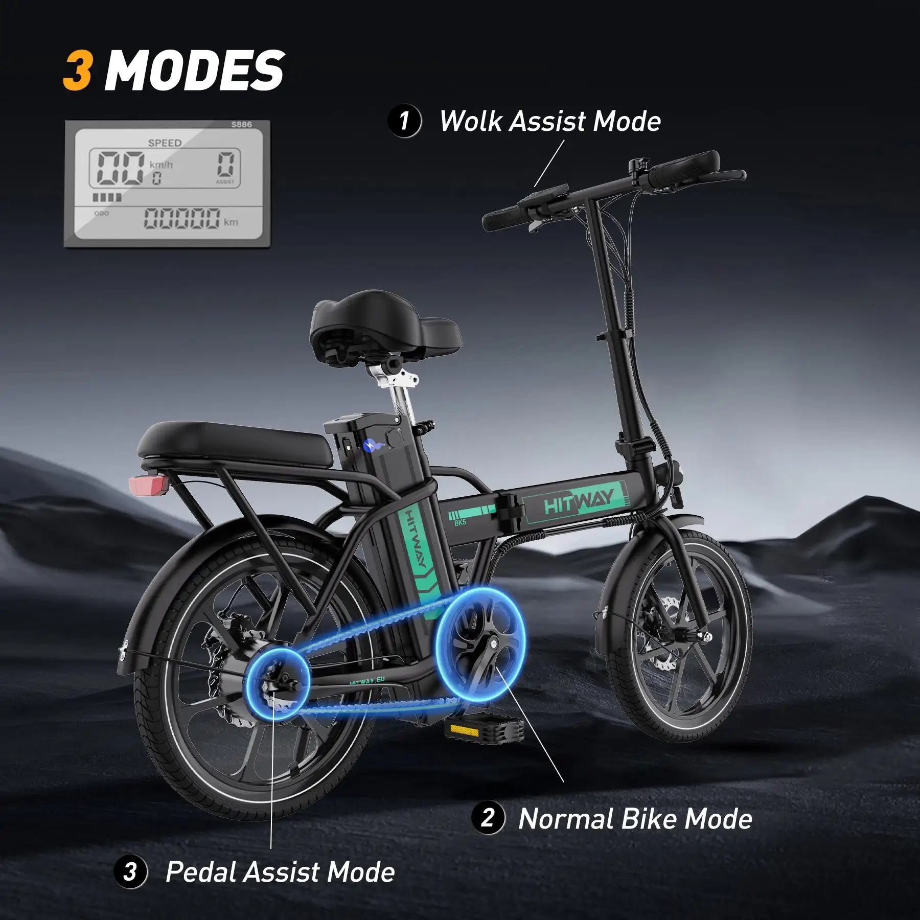HITWAY Elektrofahrrad E-Bike faltbares Stadtfahrrad Lithiumbatterie 36V/10,4Ah, elektrische Kilometerstand kann 35-70k erreichen