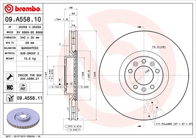 BREMBO Bremsscheibe 09.A558.11 Bremsscheiben,Scheibenbremsen PEUGEOT,CITROËN,508 SW I (8E_),508 I (8D_) Limousine,407 Coupe (6C_)