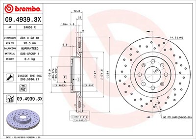 BREMBO Bremsscheibe 09.4939.3X Bremsscheiben,Scheibenbremsen OPEL,FIAT,VAUXHALL,Corsa D Schrägheck (S07),Corsa E Schrägheck (X15),Adam (M13)