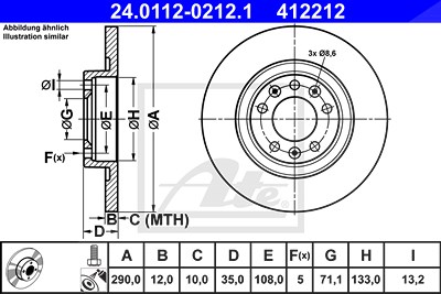 ATE Bremsscheibe 24.0112-0212.1 Bremsscheiben,Scheibenbremsen OPEL,PEUGEOT,TOYOTA,GRANDLAND X (A18),Zafira Life (K0),Vivaro C Kastenwagen (K0)