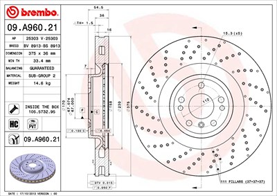 BREMBO Bremsscheibe 09.A960.21 Bremsscheiben,Scheibenbremsen MERCEDES-BENZ,M-Klasse (W166),GLE (W166),GLE Coupe (C292),GL (X166),GLS (X166)