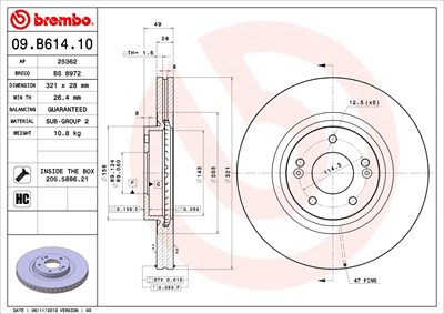 BREMBO Bremsscheibe 09.B614.10 Bremsscheiben,Scheibenbremsen HYUNDAI,KIA,SANTA FÉ II (CM),Santa Fé III (DM),Grand Santa Fé (DM),Santa Fé IV (TM)