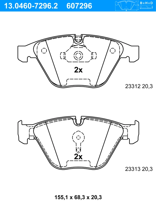 ATE Bremsbelagsatz 13.0460-7296.2 Bremsbeläge,Bremsklötze BMW,5 Limousine (E60),5 Touring (E61),6 Coupe (E63),6 Cabrio (E64)