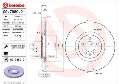 BREMBO Bremsscheibe 09.7880.21 Bremsscheiben,Scheibenbremsen VW,AUDI,SEAT,Polo Schrägheck (6R1, 6C1),POLO Van (6R),A1 Sportback (8XA, 8XF)