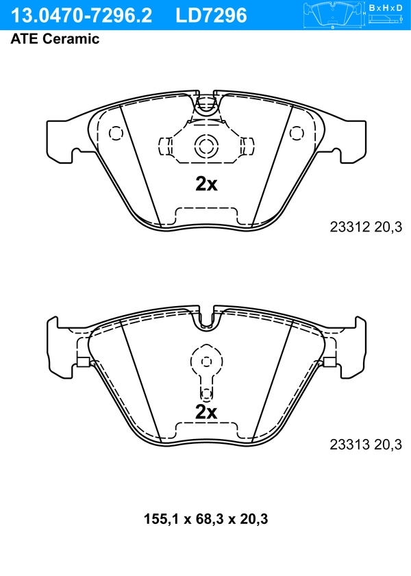 ATE Bremsbelagsatz 13.0470-7296.2 Bremsbeläge,Bremsklötze BMW,5 Limousine (E60),5 Touring (E61),6 Coupe (E63),6 Cabrio (E64)