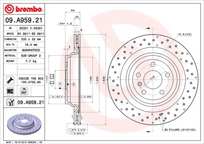 BREMBO Bremsscheibe 09.A959.21 Bremsscheiben,Scheibenbremsen MERCEDES-BENZ,M-Klasse (W166),GLE (W166),GLE Coupe (C292)