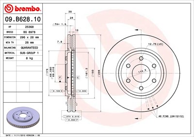 BREMBO Bremsscheibe 09.B628.10 Bremsscheiben,Scheibenbremsen NISSAN,NP300 Navara Pickup (D40),Pathfinder III (R51)