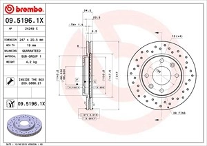 BREMBO Bremsscheibe 09.5196.1X Bremsscheiben,Scheibenbremsen CITROËN,SAXO (S0, S1),XSARA (N1),AX (ZA-_),XSARA Break (N2),XSARA Coupe (N0),ZX (N2)