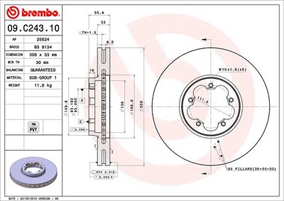 BREMBO Bremsscheibe 09.C243.10 Bremsscheiben,Scheibenbremsen FORD,Transit V363 Kastenwagen (FCD, FDD),Transit Custom V362 Kastenwagen (FY, FZ)