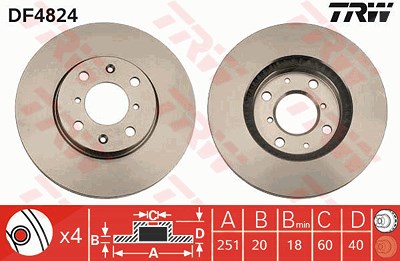 TRW Bremsscheibe DF4824 Bremsscheiben,Scheibenbremsen OPEL,SUZUKI,SUBARU,AGILA (B) (H08),SWIFT III (MZ, EZ),SWIFT IV (FZ, NZ),SPLASH