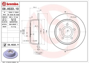 BREMBO Bremsscheibe 08.A533.11 Bremsscheiben,Scheibenbremsen JEEP,GRAND CHEROKEE II (WJ, WG)