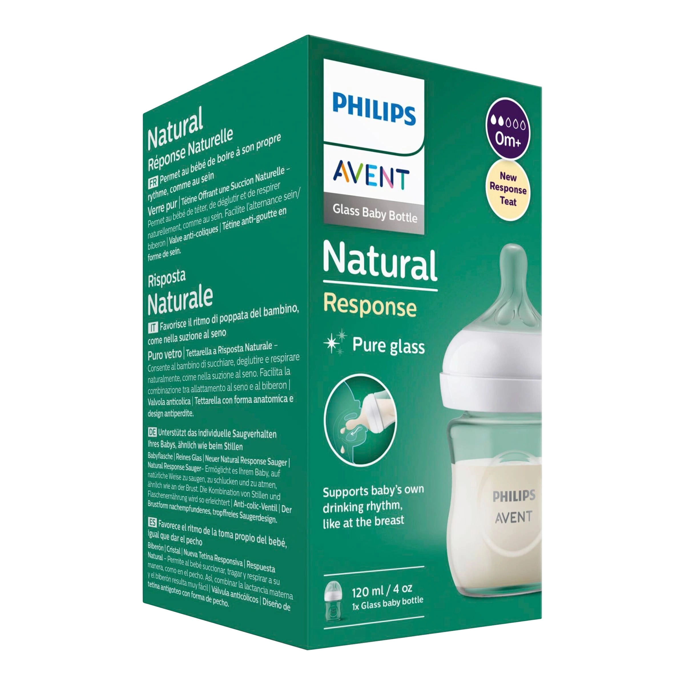 Philips Avent Babyflasche Natural Response, Glas, 120ml, ab Geburt
