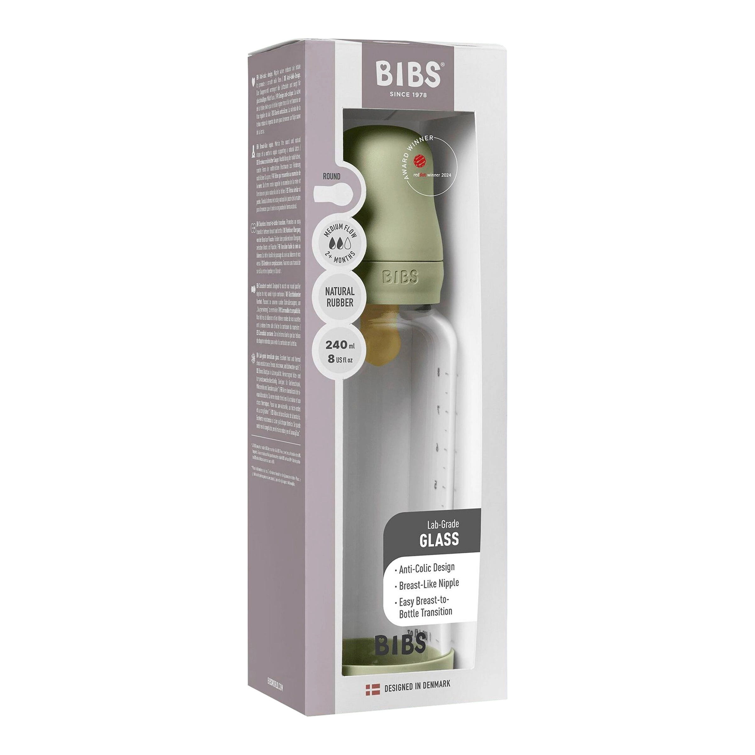 Bibs Babyflasche aus Glas, 240 ml, 2M+