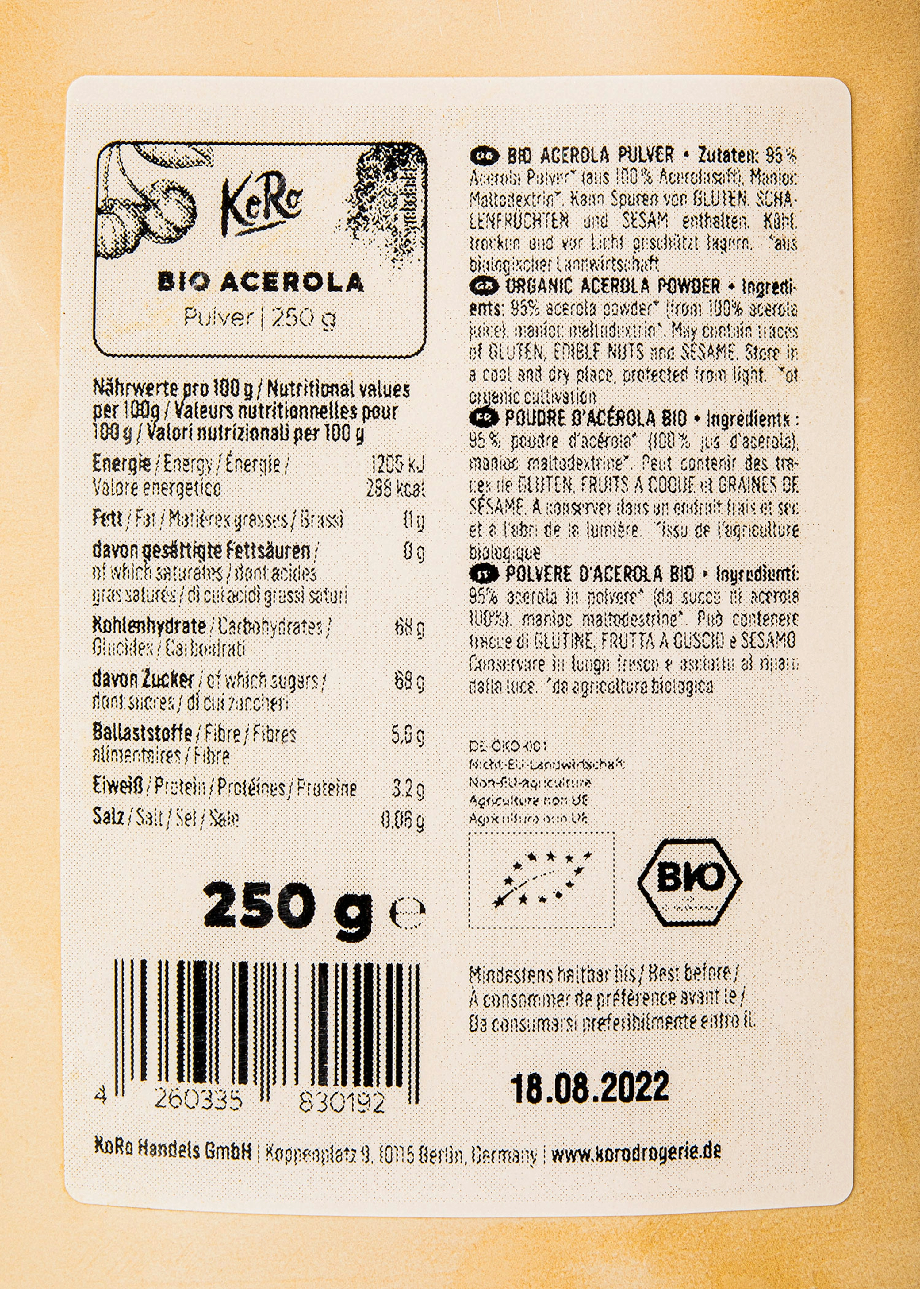 Bio Acerola Pulver 250 g