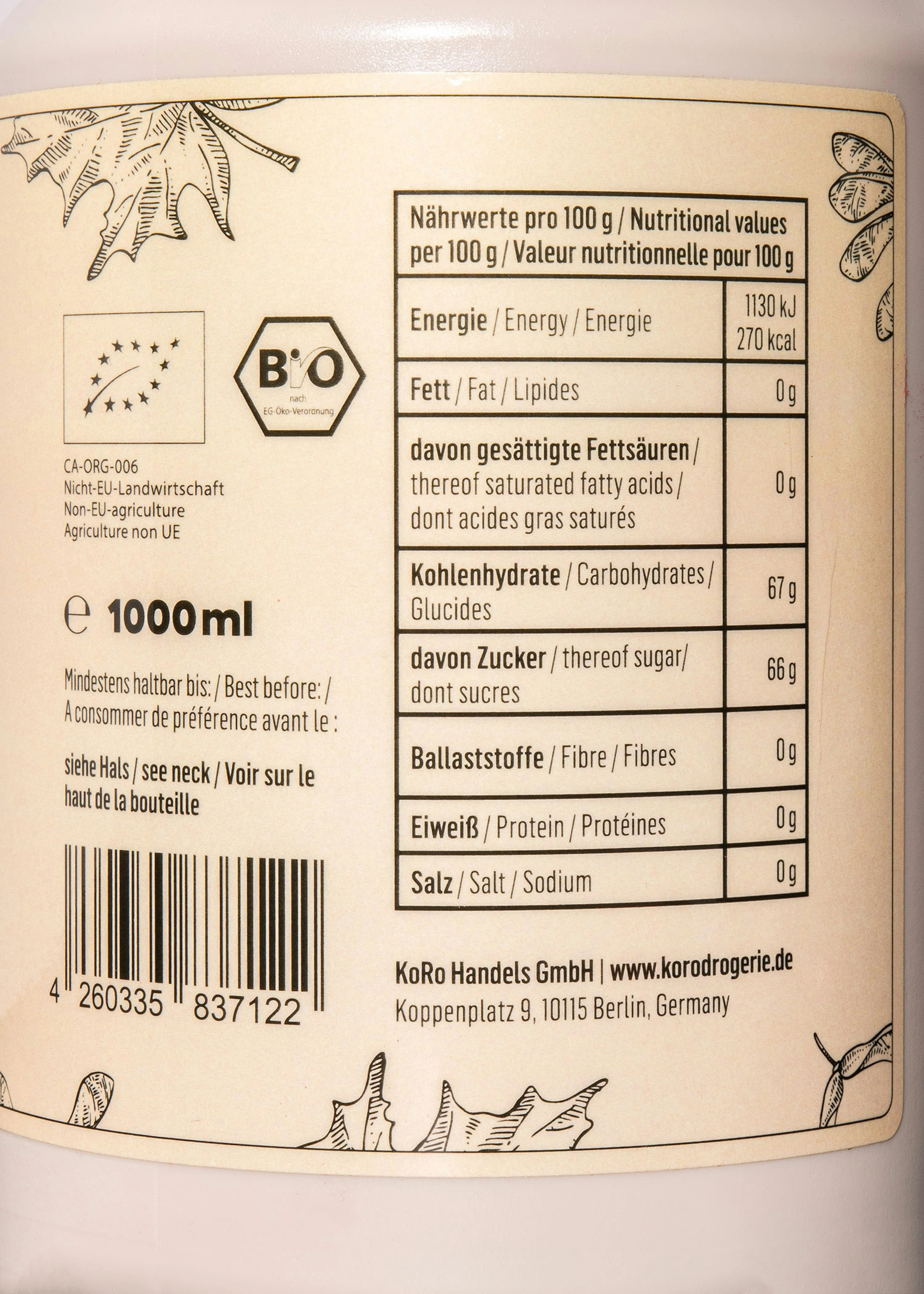 Bio Ahornsirup Grade A 1 L