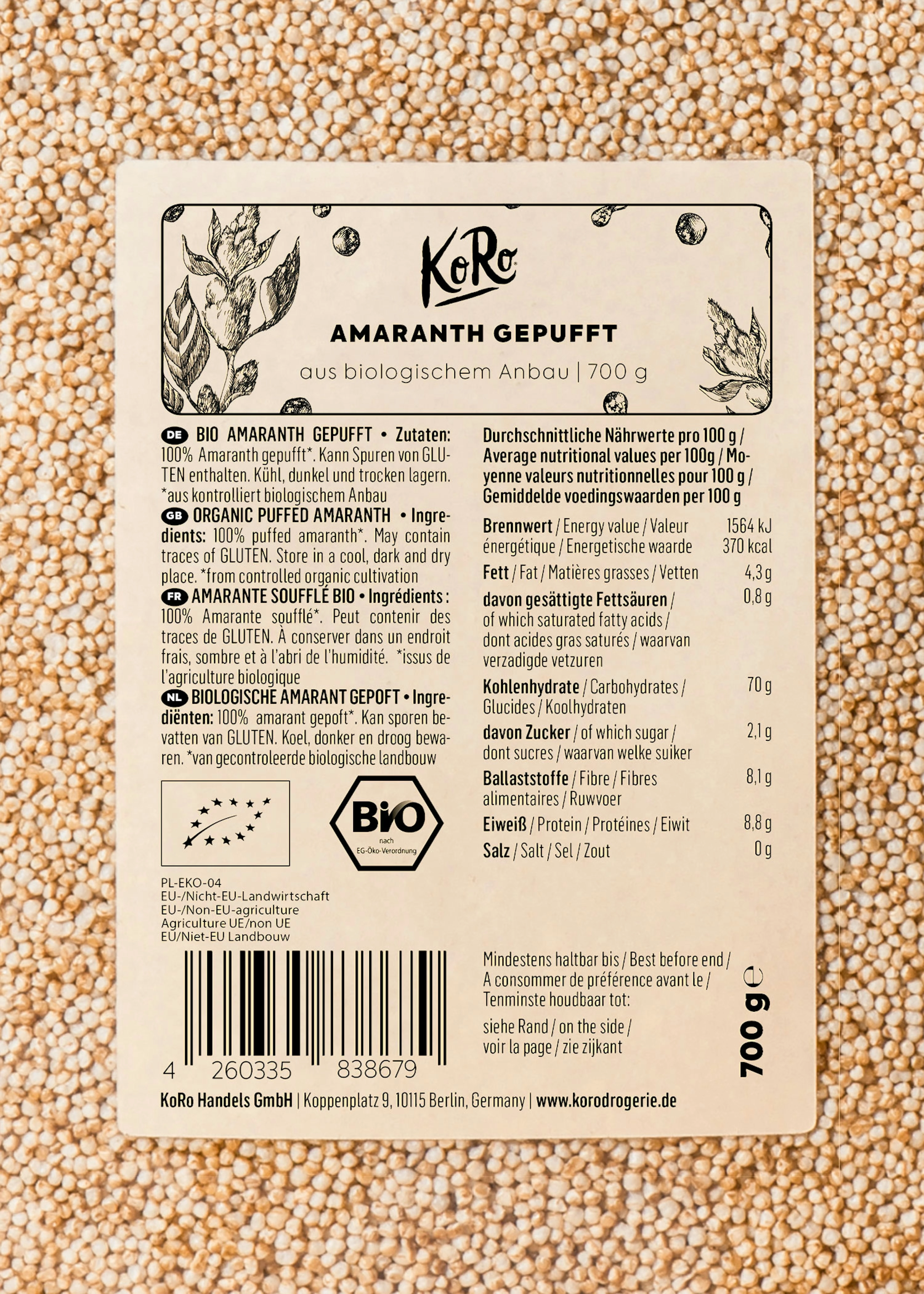 Gepuffter Bio Amaranth 700 g