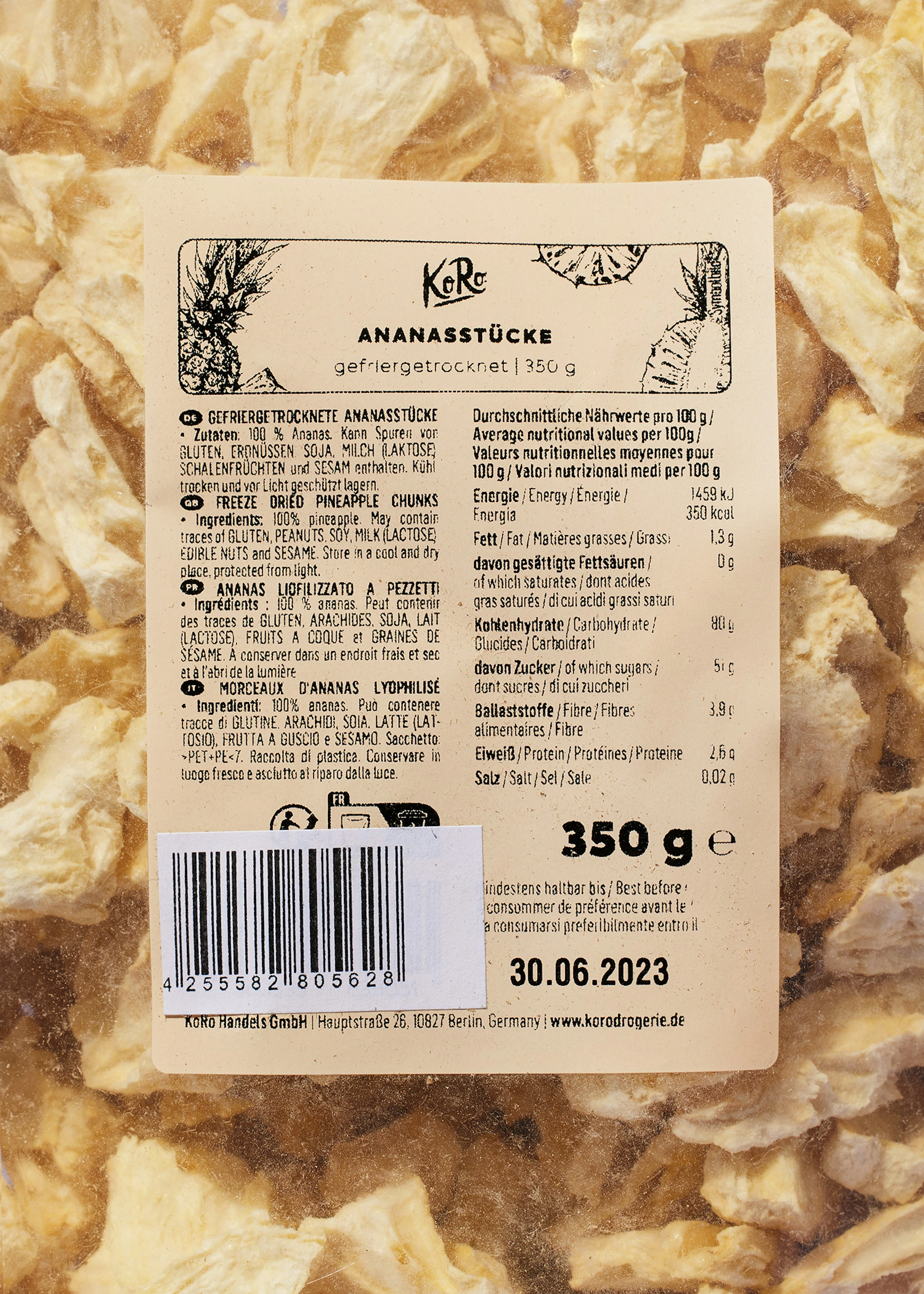 Gefriergetrocknete Ananasstücke 350 g