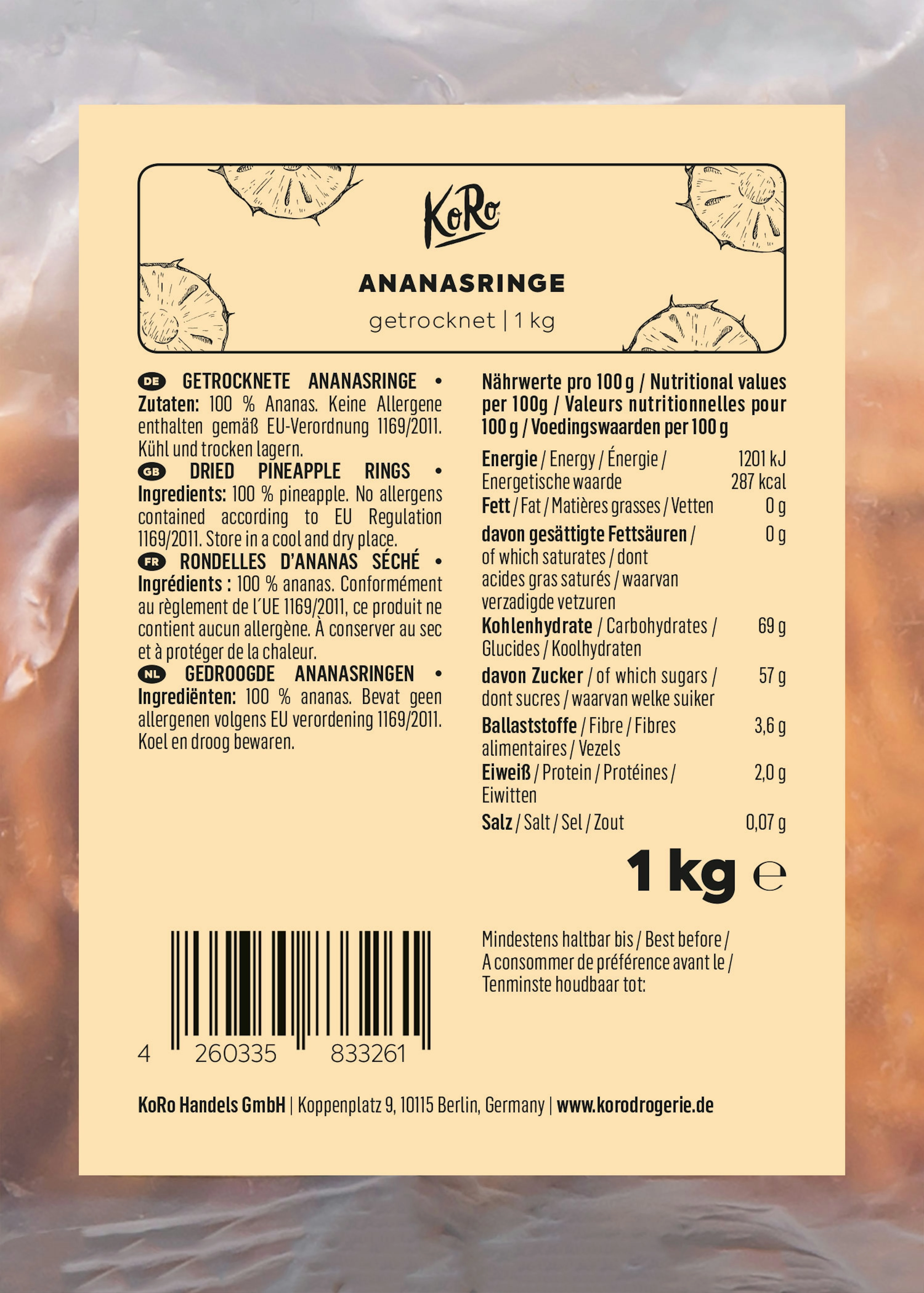 Ananasringe ohne Zuckerzusatz 1 kg