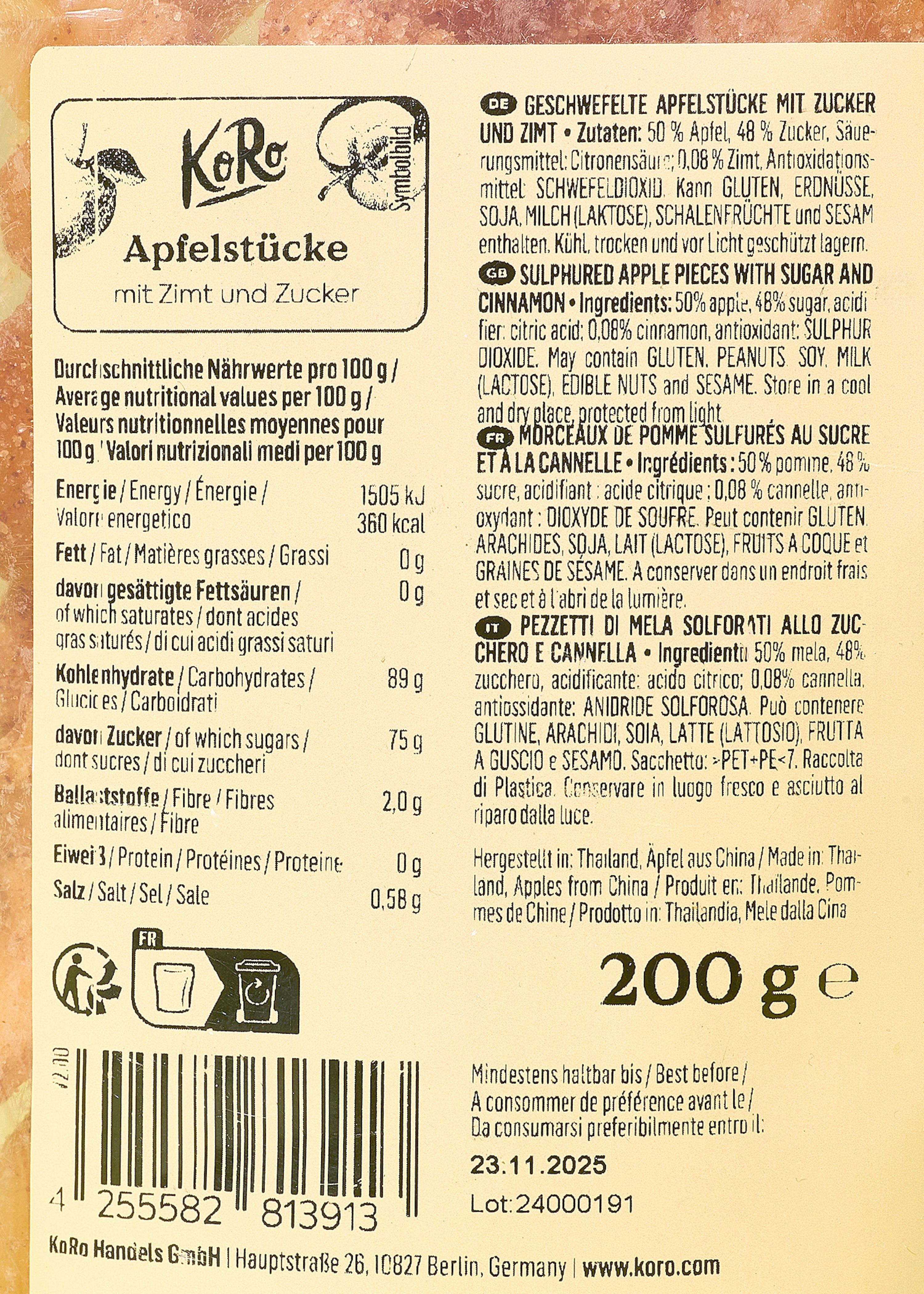 Apfelstücke mit Zimt und Zucker 200 g