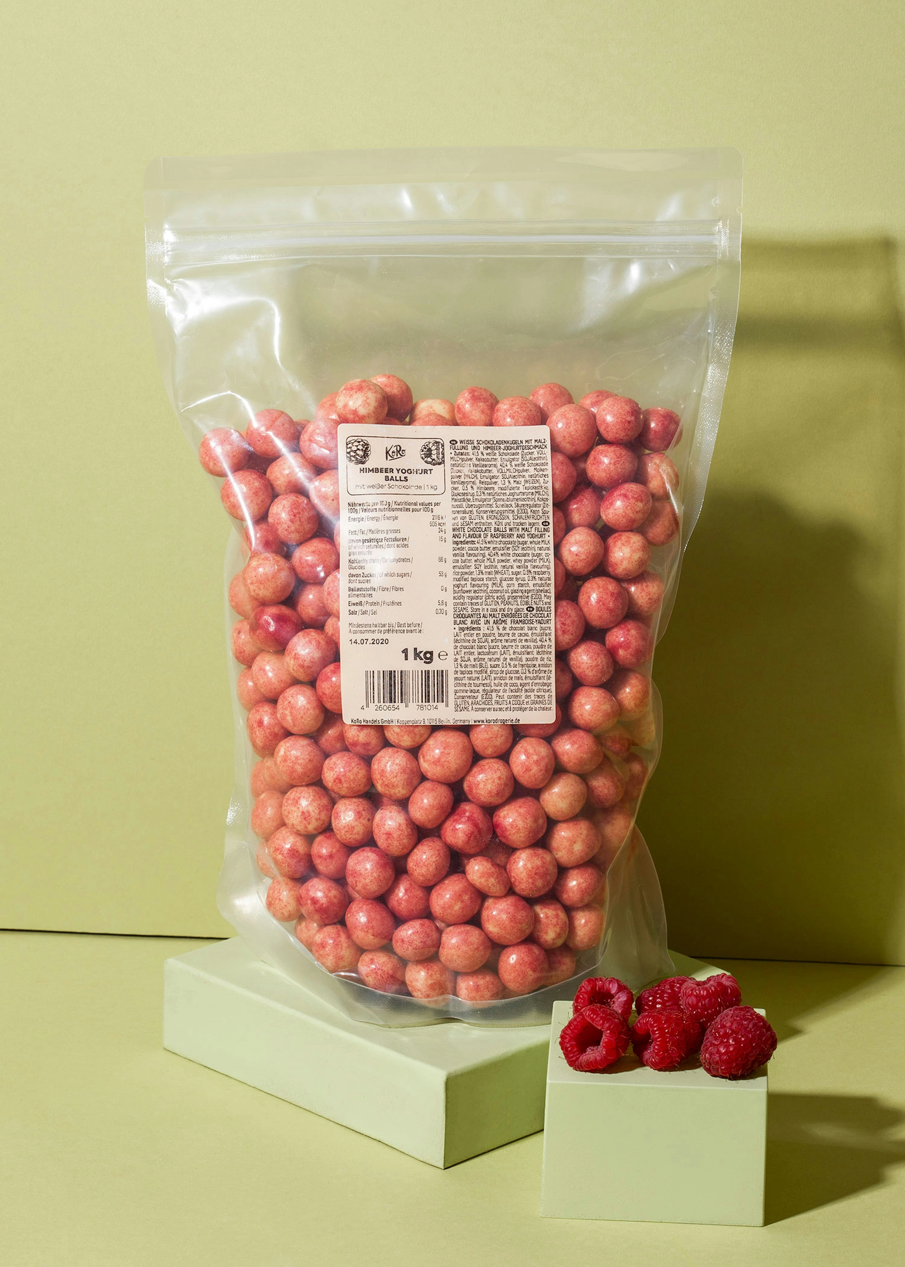 Himbeer Crispy Balls mit weißer Schokolade 1 kg
