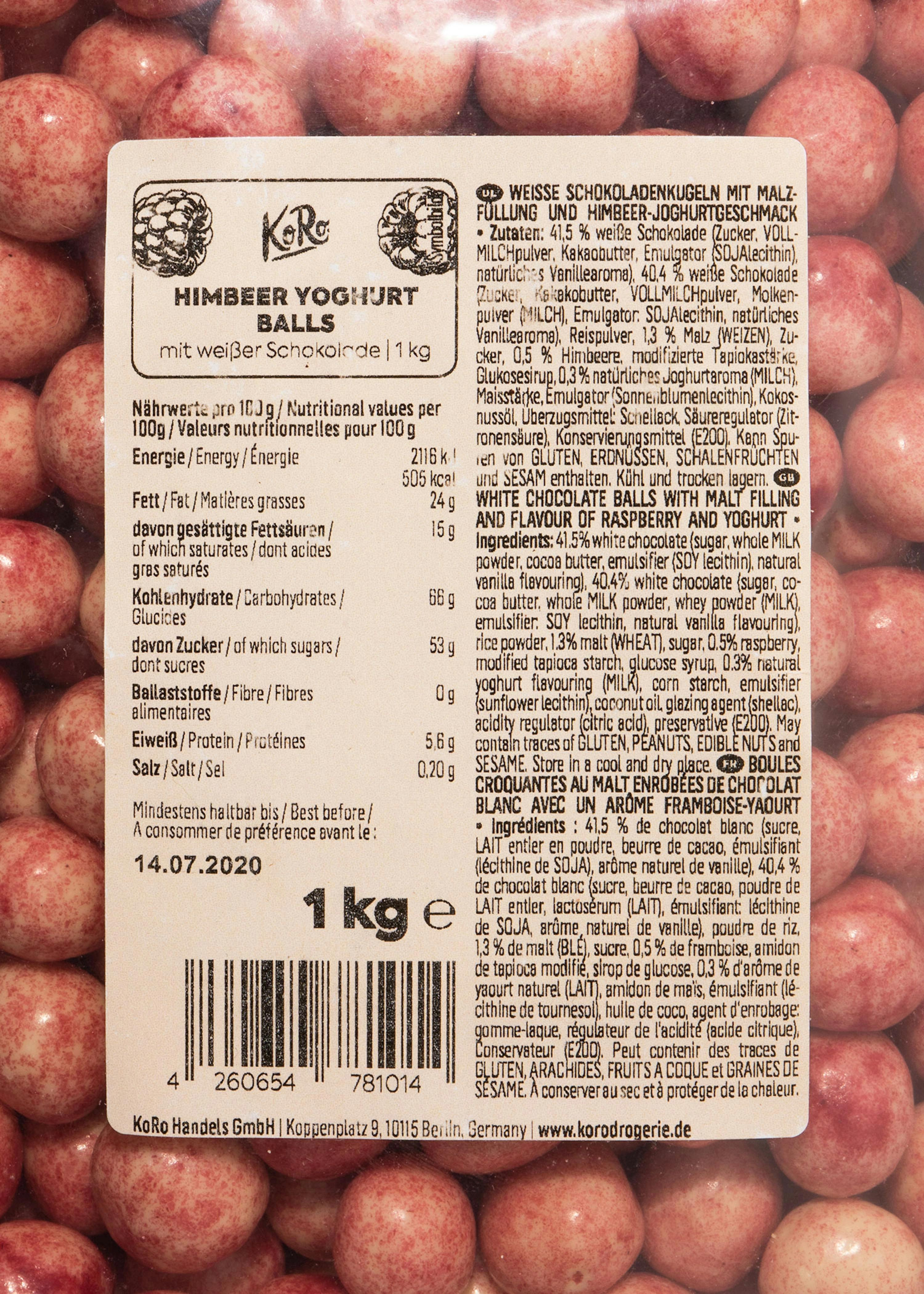 Himbeer Crispy Balls mit weißer Schokolade 1 kg