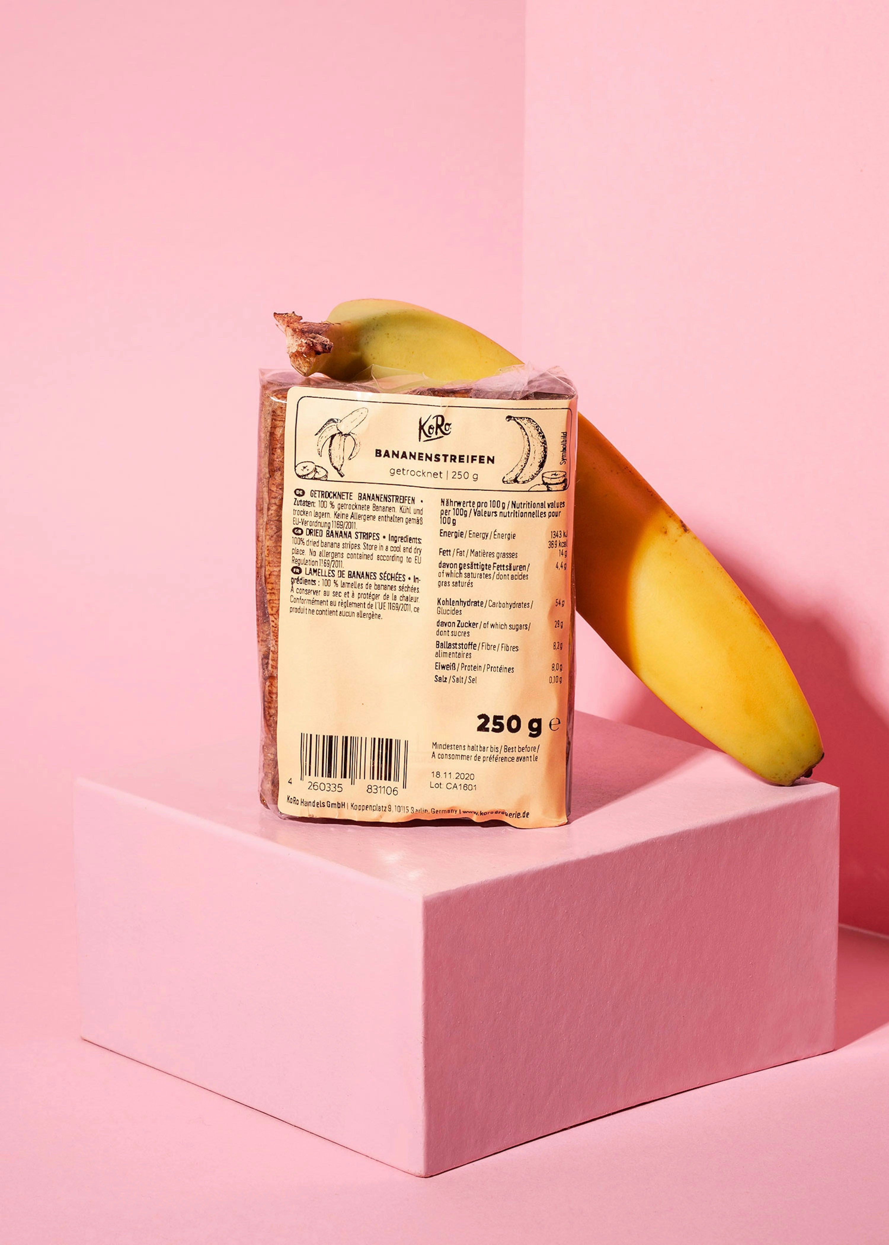Getrocknete Bananenstreifen 250 g
