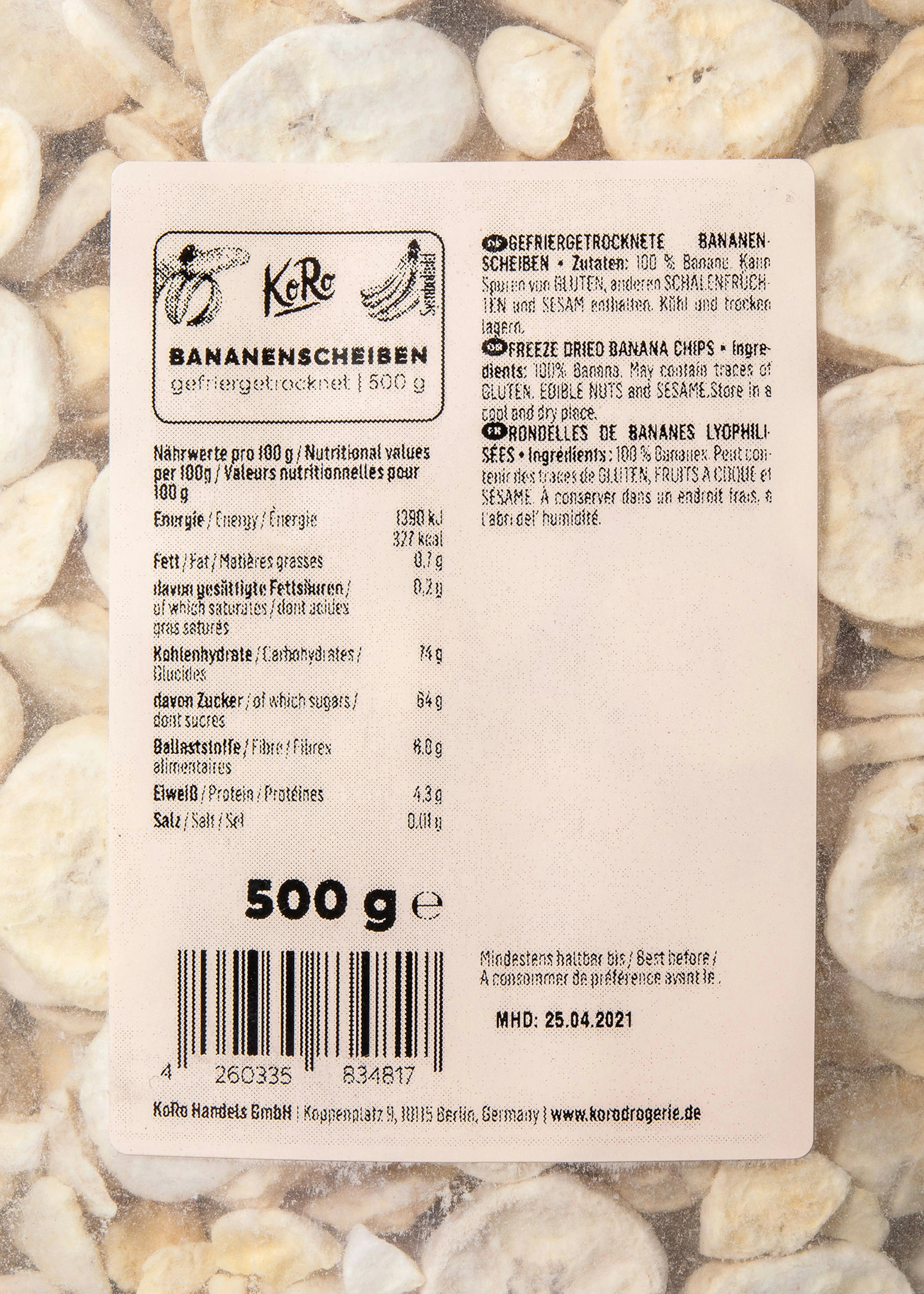 Gefriergetrocknete Bananenscheiben 500 g