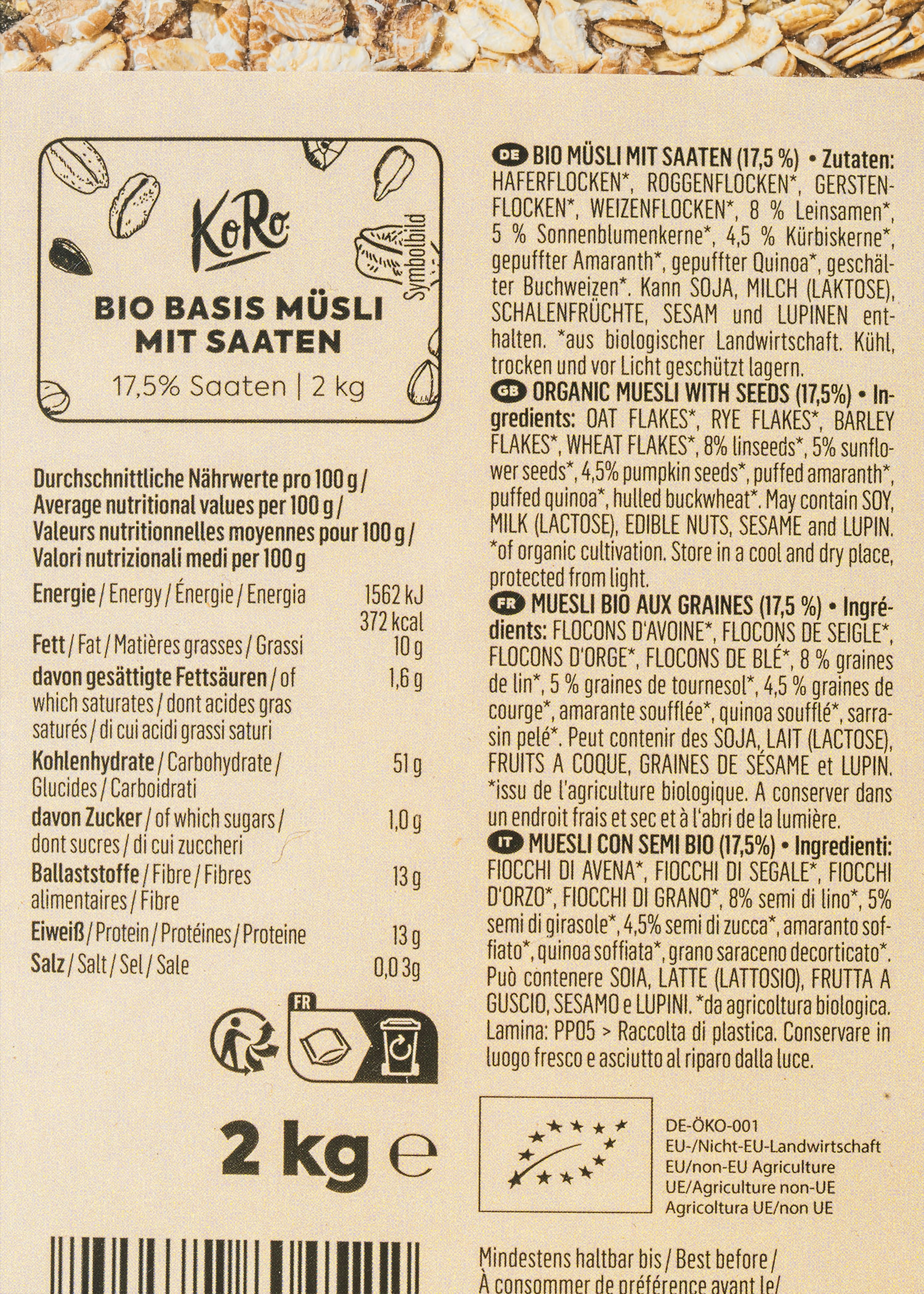 Bio Basis Müsli mit Saaten 2 kg