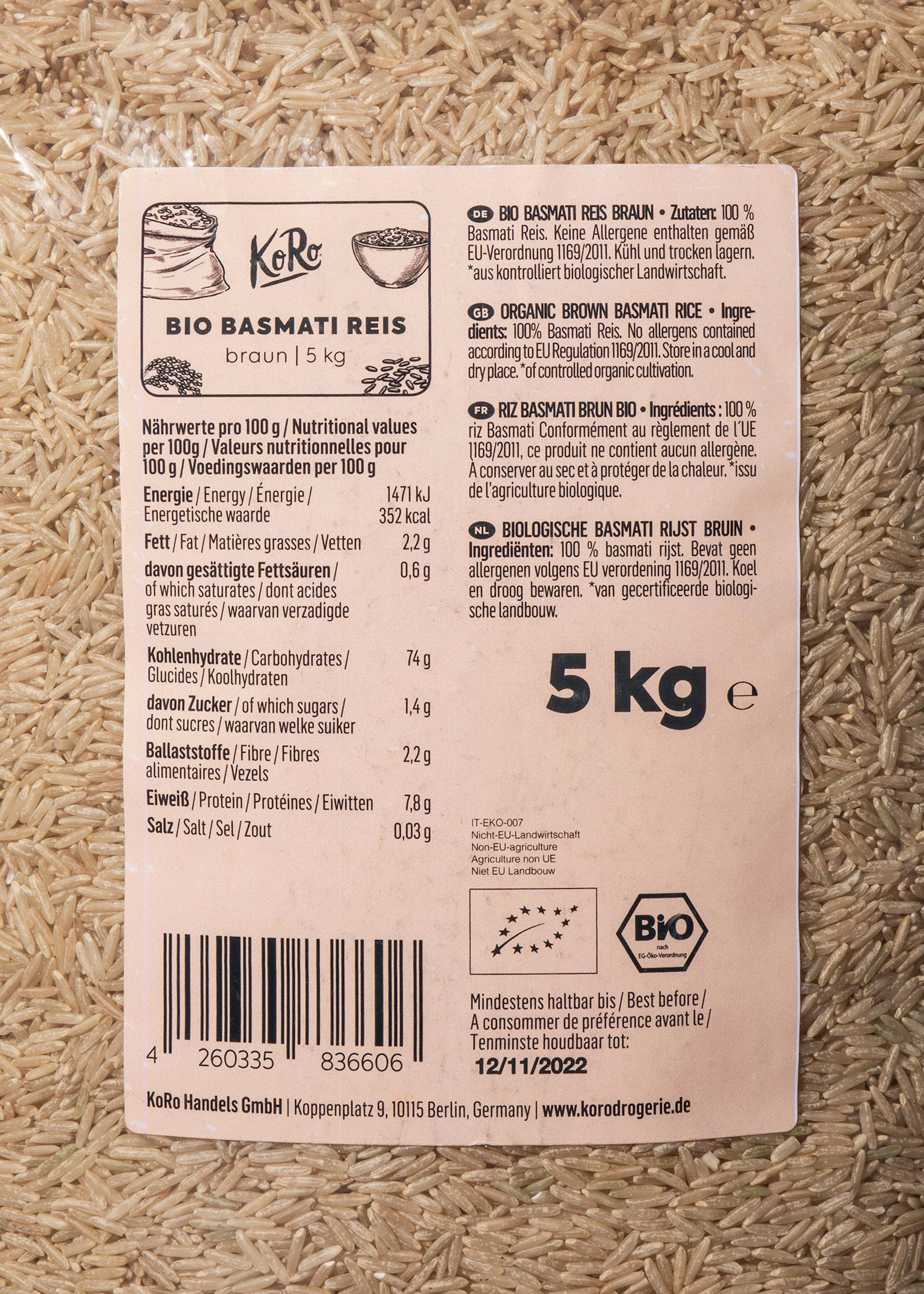 Brauner Bio Basmati Reis 5 kg