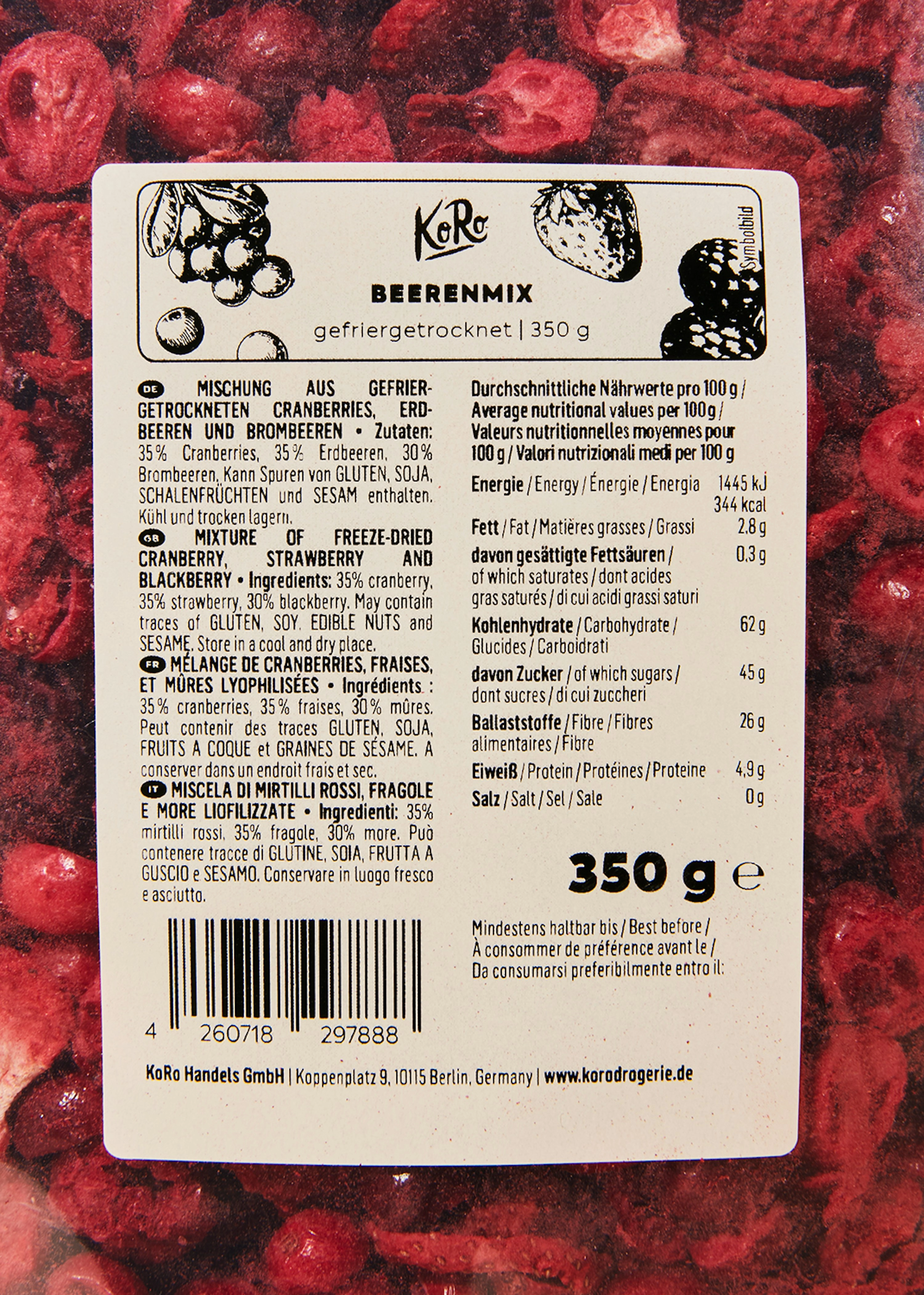 Gefriergetrockneter Beeren Mix 350 g