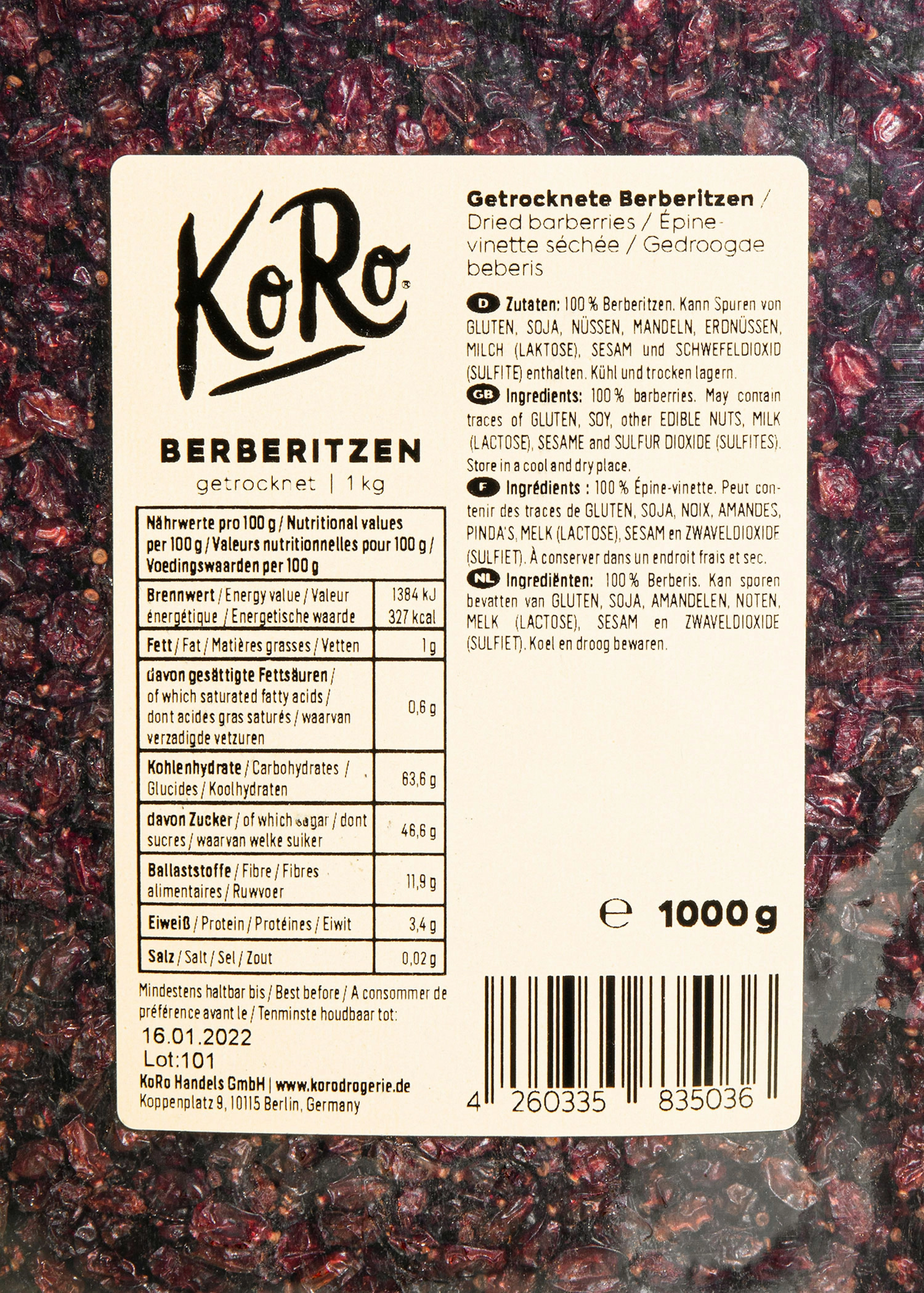 Berberitzen ohne Zusätze 1 kg