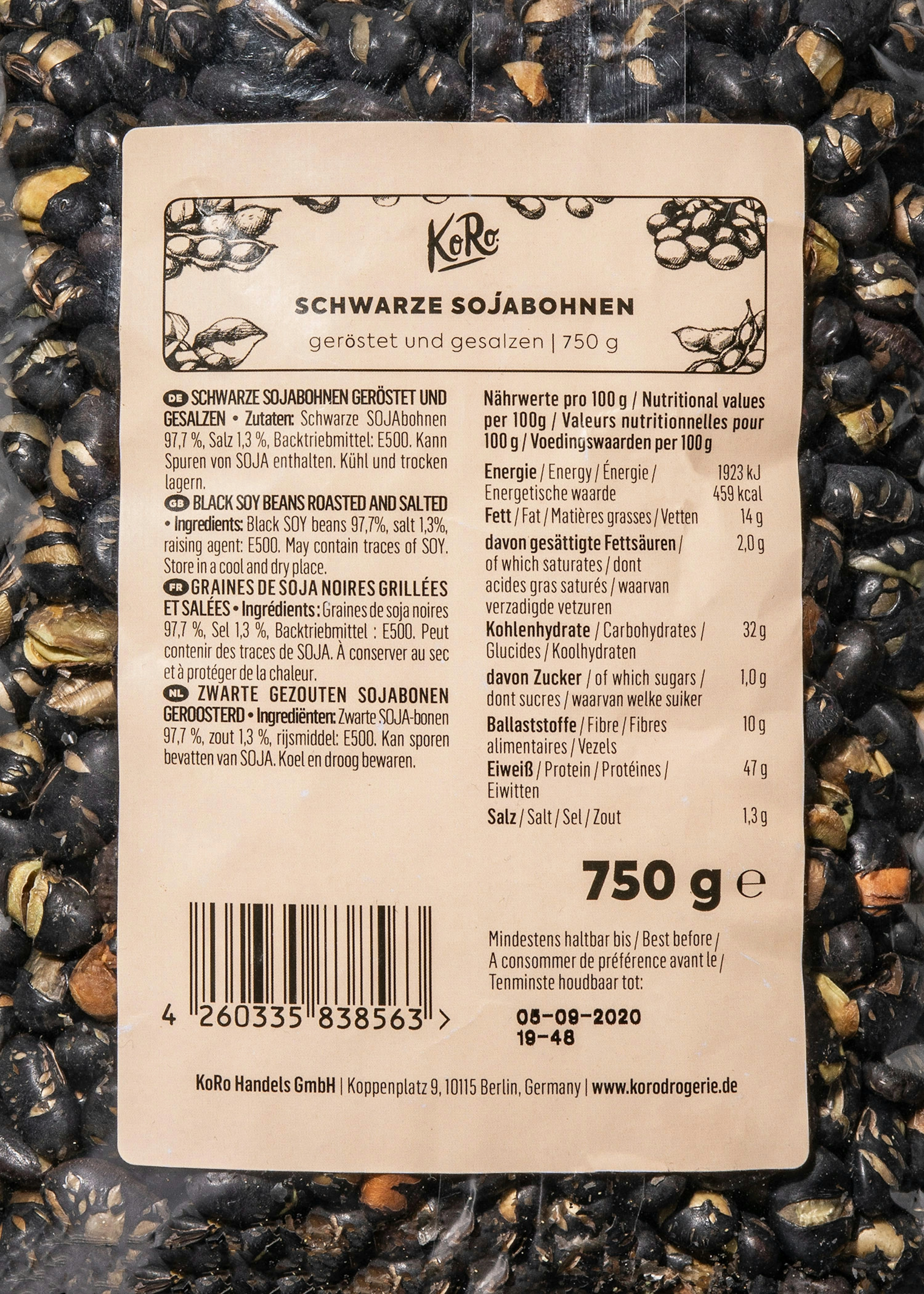Geröstete und gesalzene schwarze Sojabohnen 750 g