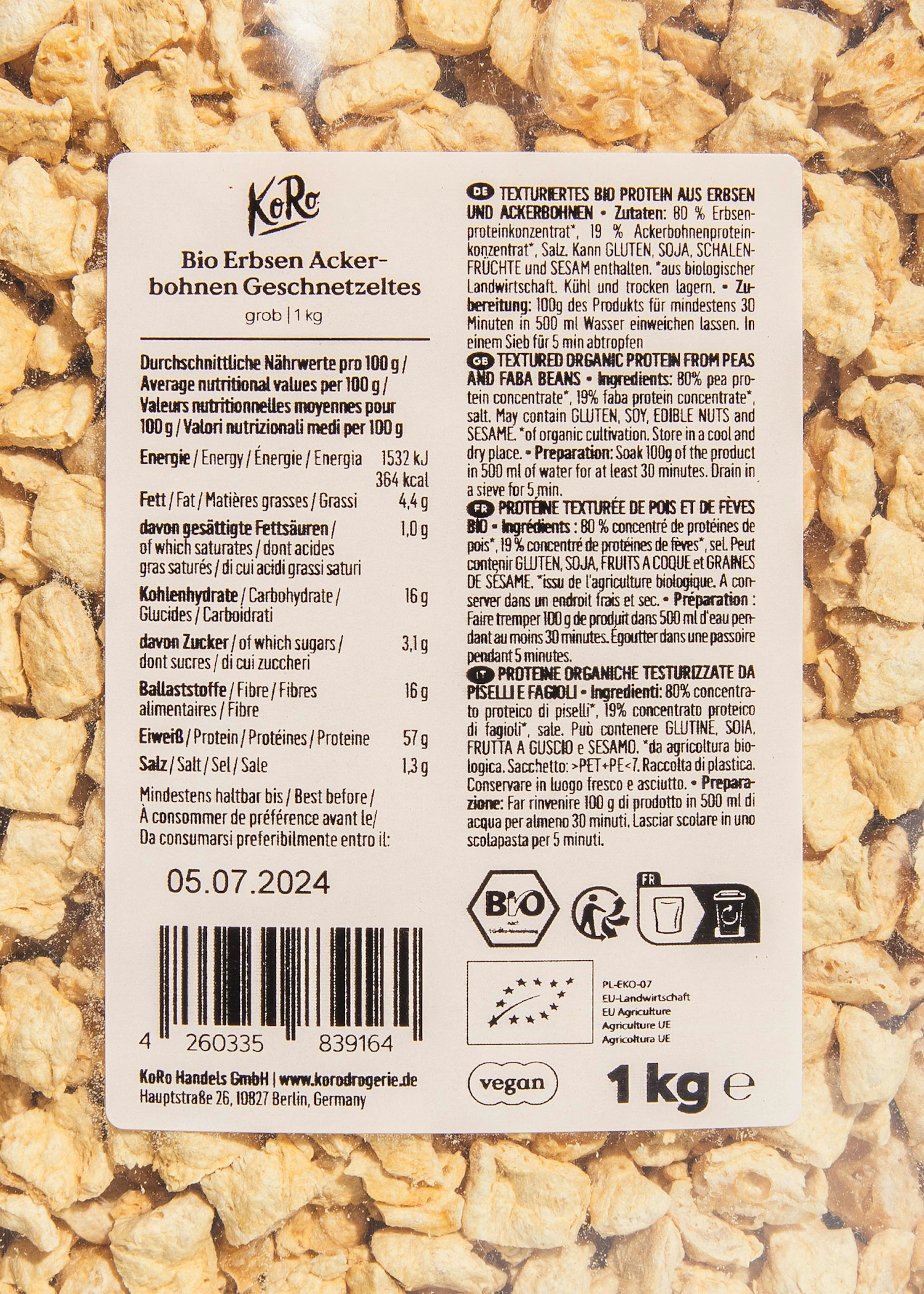 Bio Erbsen Ackerbohnen Geschnetzeltes 1 kg