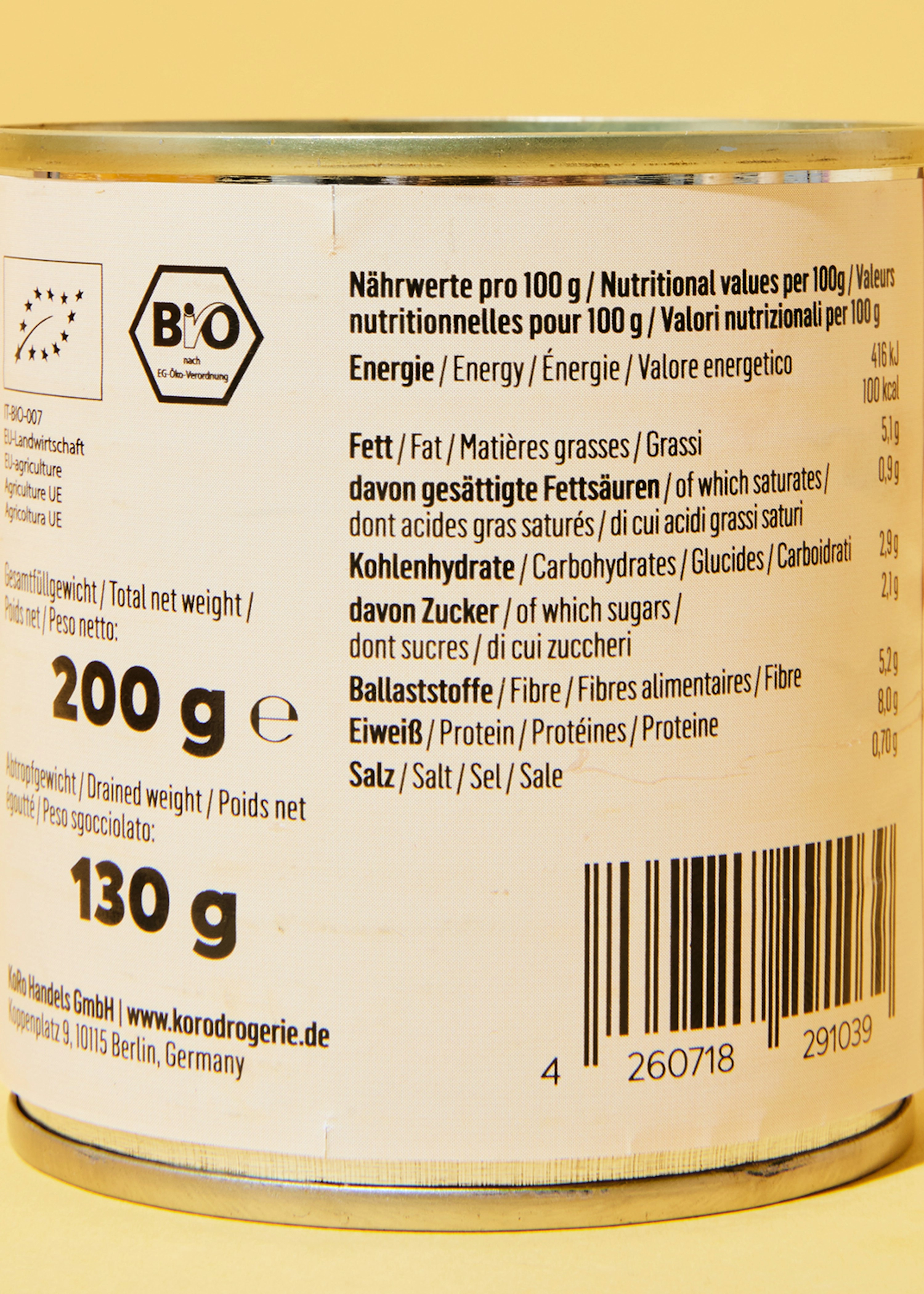 Grüne Bio Edamame in der Dose 12 x 130 g